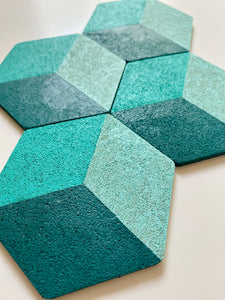 Geometric Hexagon Cork Coasters Teal
