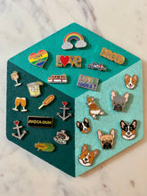 Load image into Gallery viewer, Hexagon Pin Display Cork Board Trivet Teal