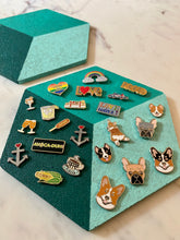 Load image into Gallery viewer, Hexagon Pin Display Cork Board Trivet Teal