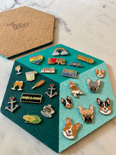 Load image into Gallery viewer, Hexagon Pin Display Cork Board Trivet Teal