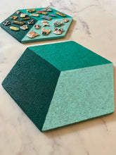 Load image into Gallery viewer, Hexagon Pin Display Cork Board Trivet Teal