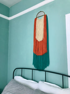Handmade Fiber Wall Hanging Teal Orange