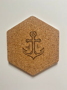 Geometric Hexagon Cork Coasters Teal