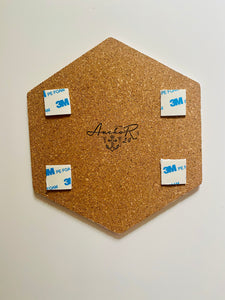 Hexagon Pin Display Cork Board Trivet Teal