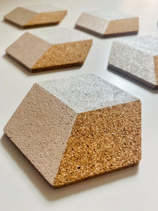 Geometric Hexagon Cork Coasters White