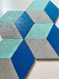 Geometric Hexagon Cork Coasters Blue