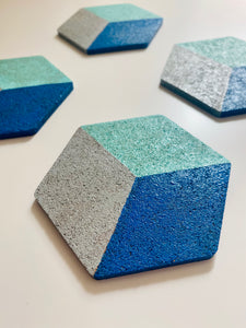 Geometric Hexagon Cork Coasters Blue
