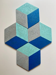Geometric Hexagon Cork Coasters Blue