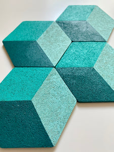 Geometric Hexagon Cork Coasters Teal