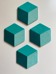 Geometric Hexagon Cork Coasters Teal
