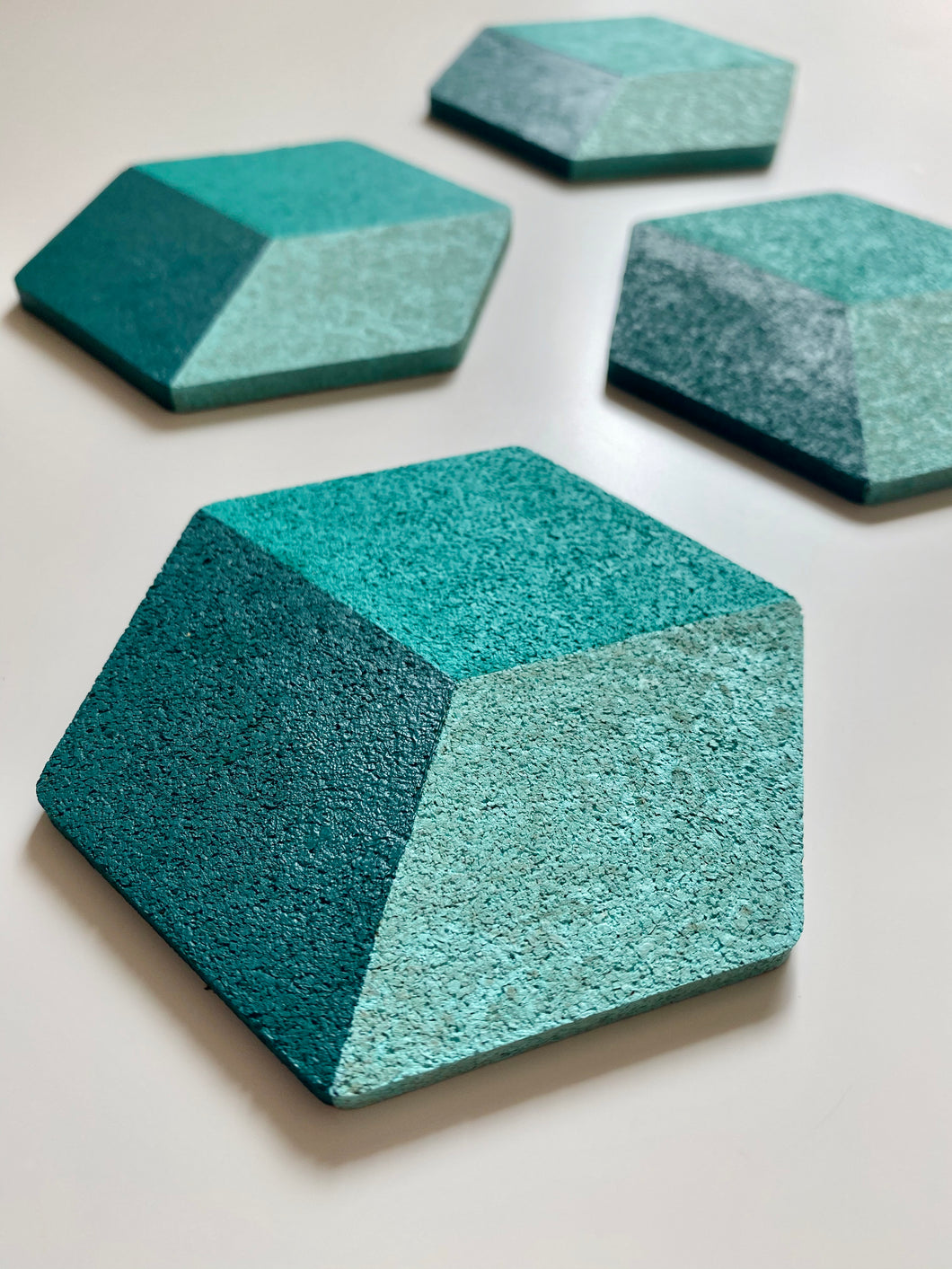 Geometric Hexagon Cork Coasters Teal