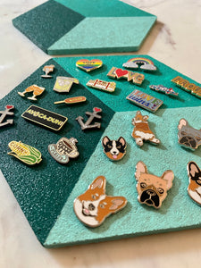 Hexagon Pin Display Cork Board Trivet Teal