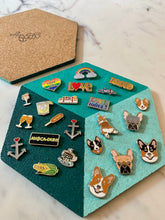 Load image into Gallery viewer, Hexagon Pin Display Cork Board Trivet Teal
