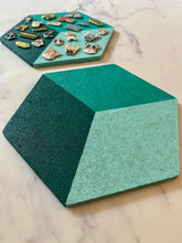 Load image into Gallery viewer, Hexagon Pin Display Cork Board Trivet Teal
