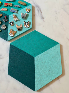 Hexagon Pin Display Cork Board Trivet Teal