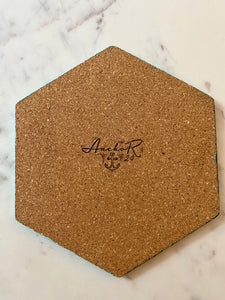 Hexagon Pin Display Cork Board Trivet Teal