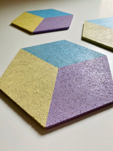 Hexagon Pin Display Cork Board Trivets Pastel